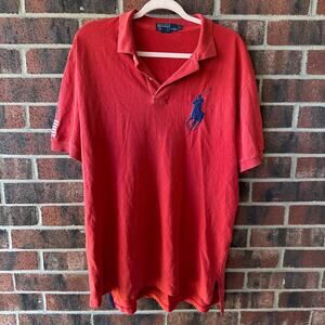 Lg Y2k Vtg Polo Ralph Lauren Red Big Pony USA Flag Polo Shirt Americana Preppy